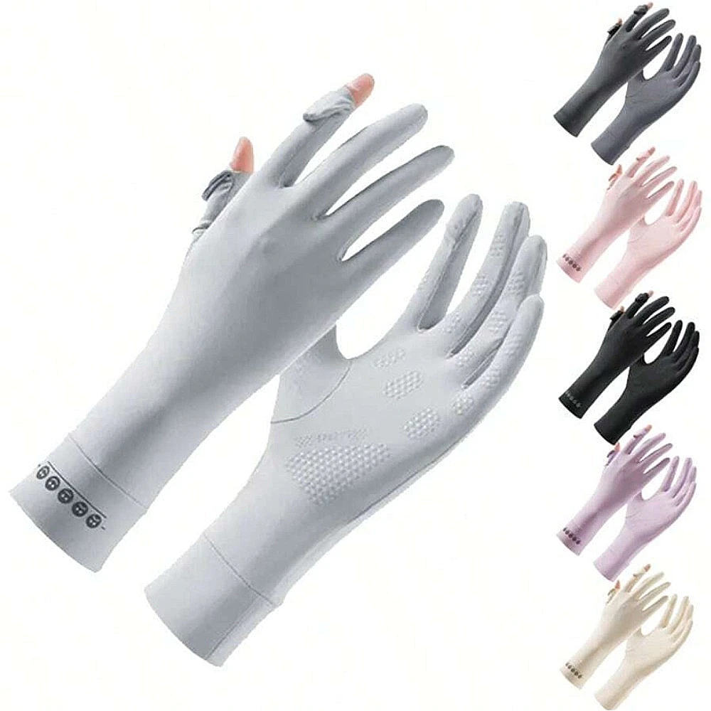 1 Paar atmungsaktive Damen-Fahrradhandschuhe mit UV-Schutz aus Eisseide, fingerlose Sommerhandschuhe für Outdoor-Radsport, rutschfest