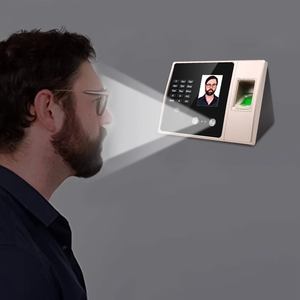 Face Recognition Fingerprint Scanner Clock In/Out Employee Attendance Machine Time Recorder