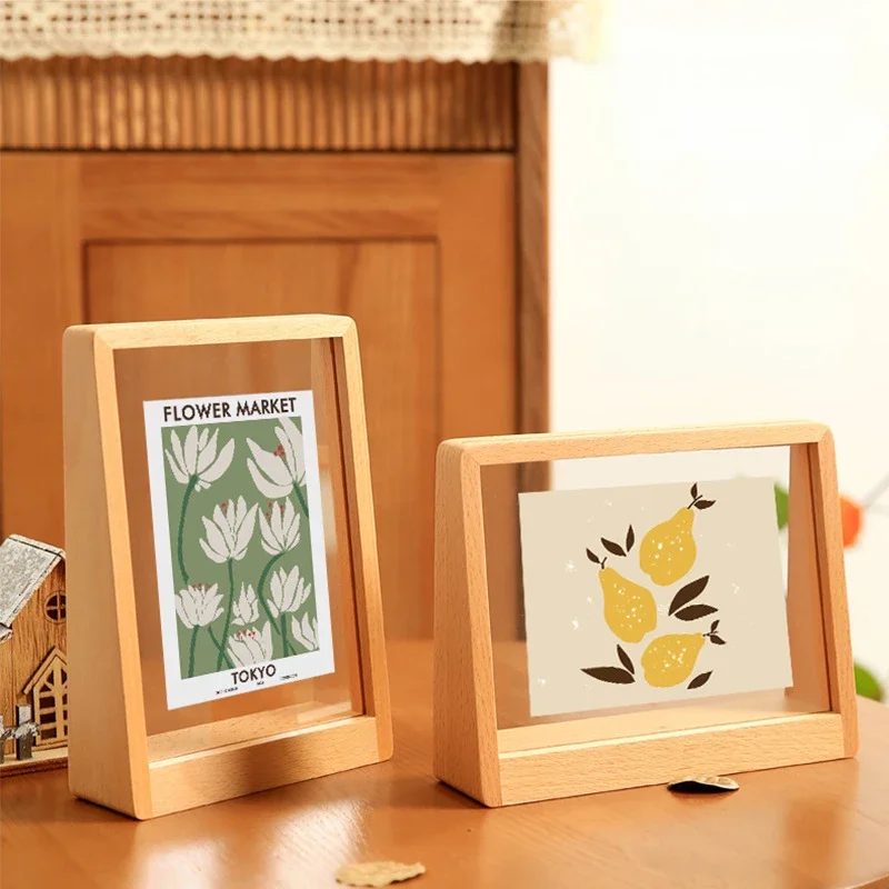 Marco de madera maciza Trapezoidal transparente, almacenamiento de fotos, decoración de mesa de sala de estar, creativo, acrílico, 7 pulgadas, 8 pulgadas, A4