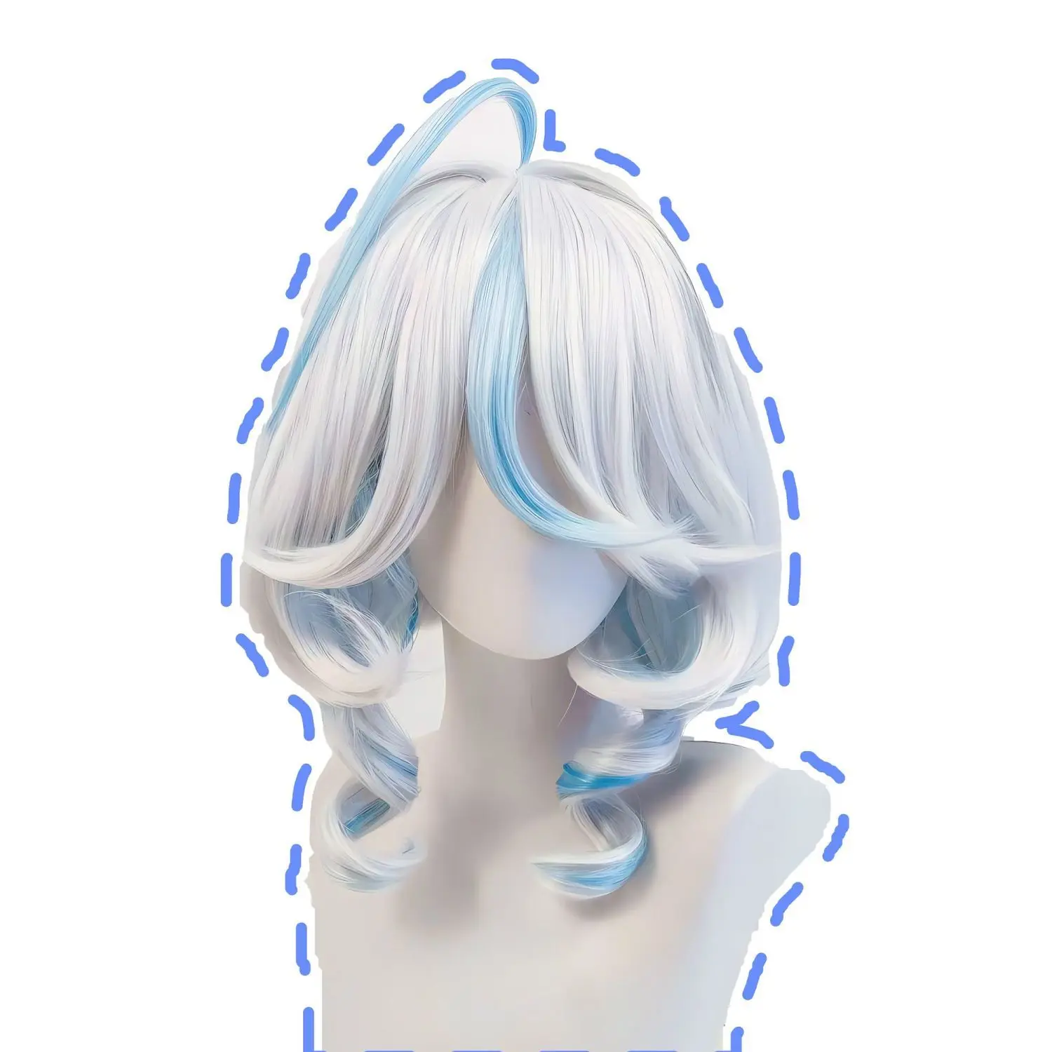 جينشين إمباكت فورينا فوكالورز شعر مستعار كوسبلاي | الأبيض والأزرق مخطط شعر مستعار كامل التصميم الإلهي #3