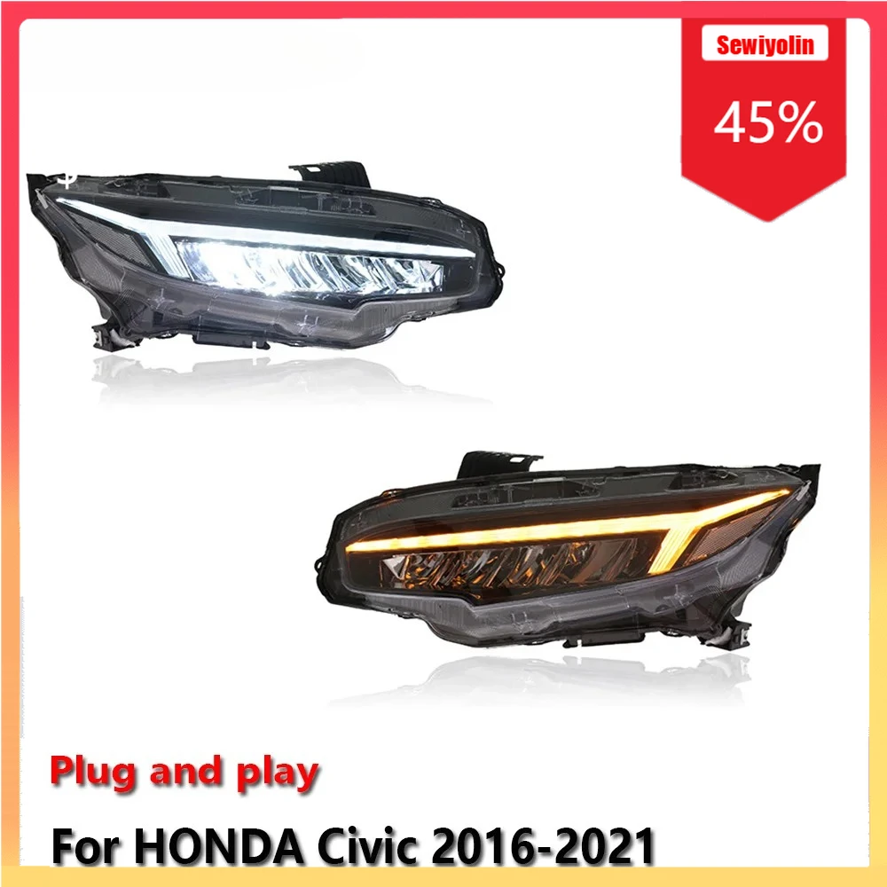 

Автомобильные светодиодные фары, автомобильные детали для HONDA Civic 2016-2021, противотуманные фары DRL, стоп-сигнал поворота, лампа Plug and Play