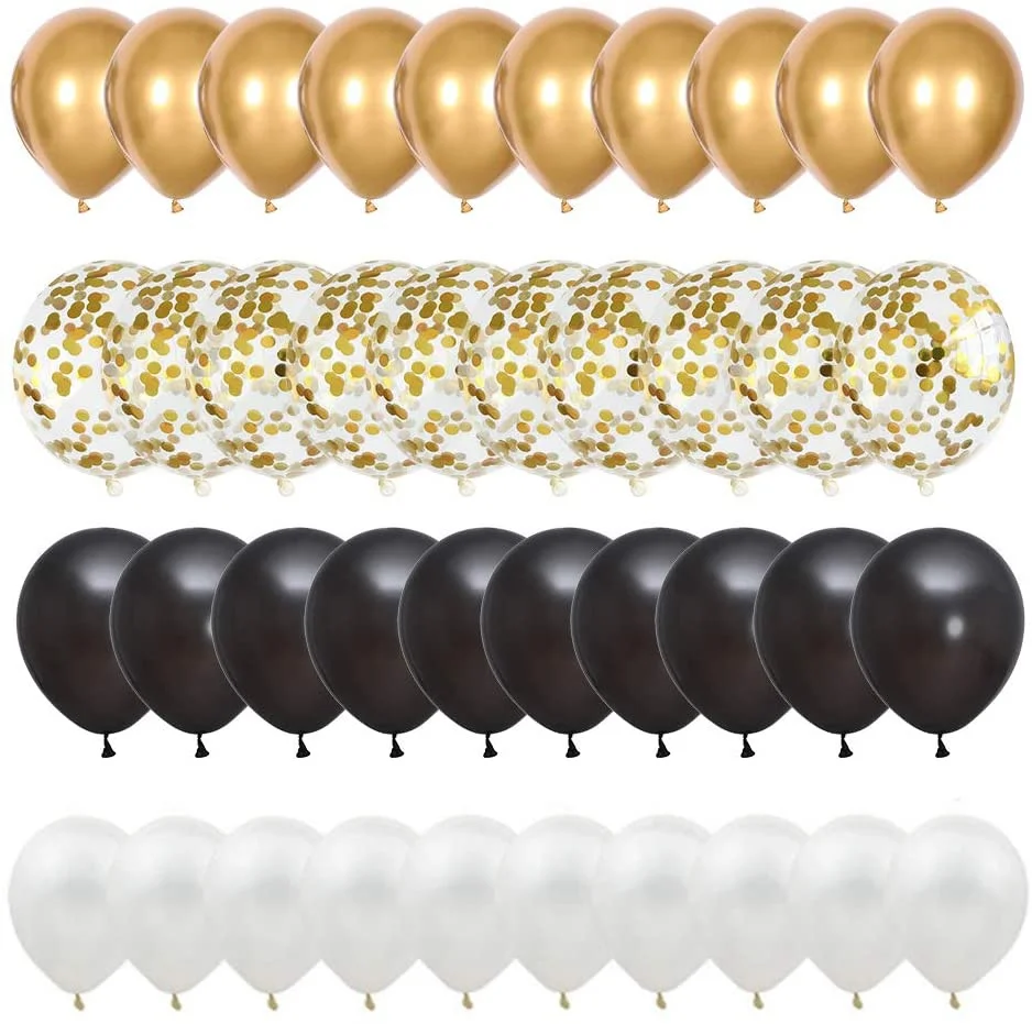 64er-Pack Gold + Schwarz + Weiß + Gold Konfetti-Luftballons, 30,5 cm, bunt, für Geburtstags-, Hochzeits-, Jubiläumsfeiern