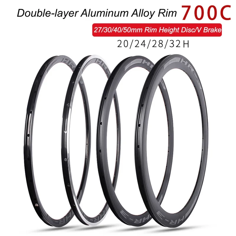Llanta de rueda de bicicleta de carretera 700C, 27/30/40/50, altura de llanta, 20/24/32 orificios, FV V/freno de disco, llanta gruesa de aleación de aluminio de doble capa, 1 ud./2 uds.