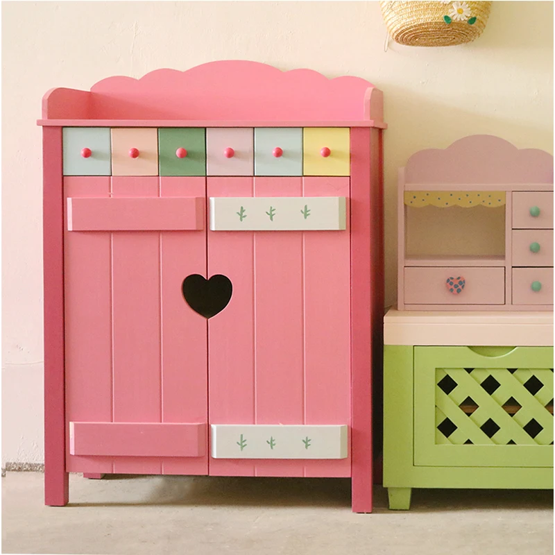 Fairy Tale Style Colorful Locker Solid Wood Shoe Cabinet Toy Cabinet Props Cabinet