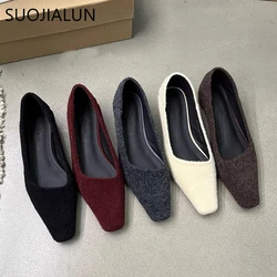 SUOJIALUN Spring New Brand Women Pumps Shoes Fashhion Shallow Slip On Ladies Elegant Boat Shoes Square Low Heel Single Shoes