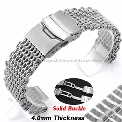 Shark Watch Strap 4.0mm Thickness for Seiko for Omega 18mm 20mm 22mm 24mm Mesh Solid Steel Strap Sport Diving Luxury Watch Strap