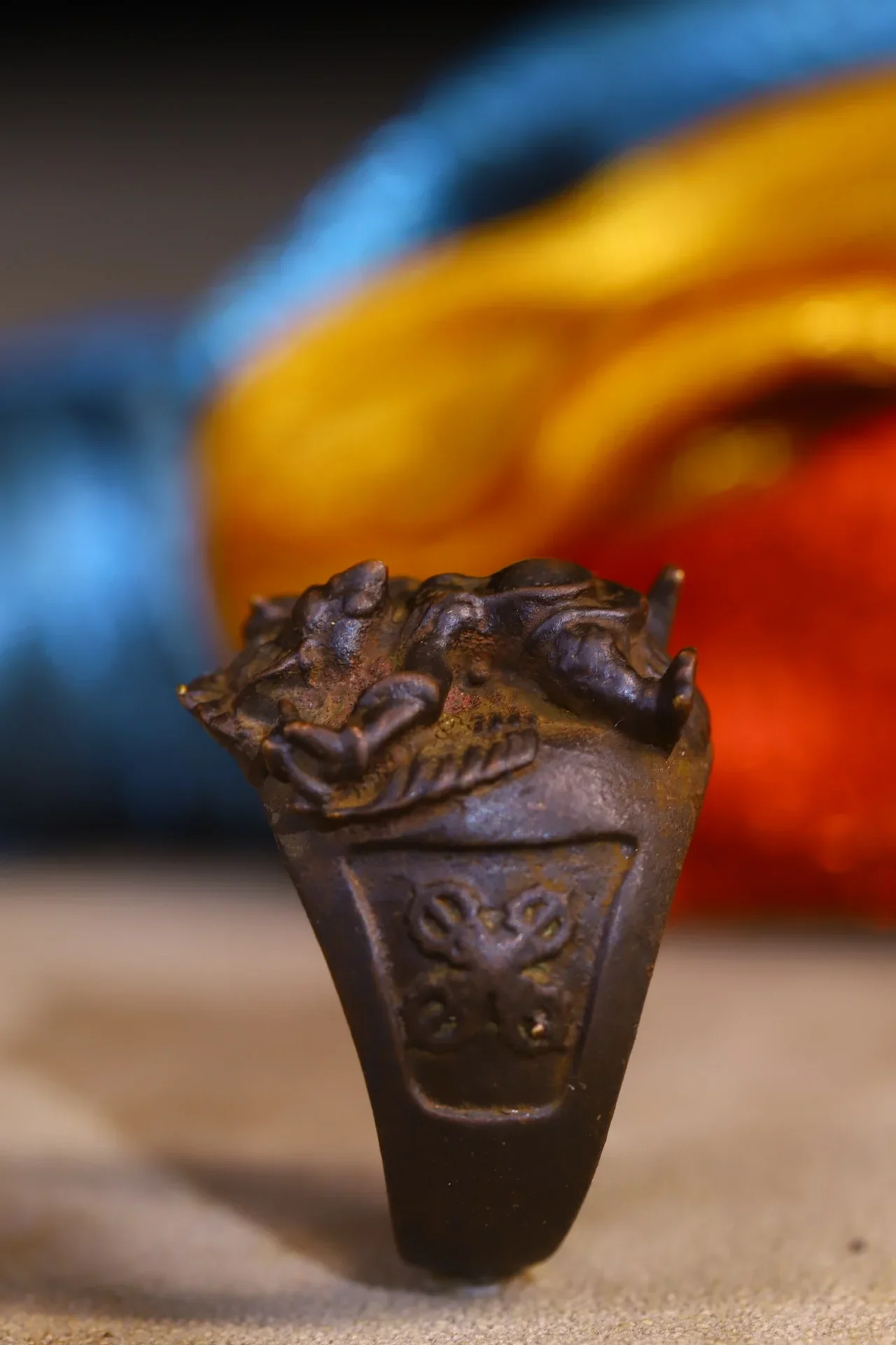 

2"Tibetan Temple Collection Old Bronze Cinnabar Garuda Dhwaja Buddha Ring Pendant Amulet Dharma Worship Hall Town house Exorcism