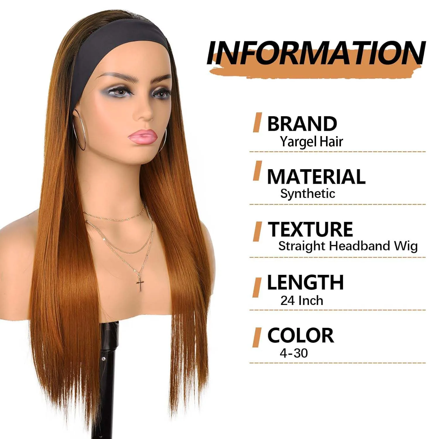 24 Inch Straight Headband Wig for Black Women Natural Looking Heat Resistant Synthetic Hair Band Wig for Daily Party Use