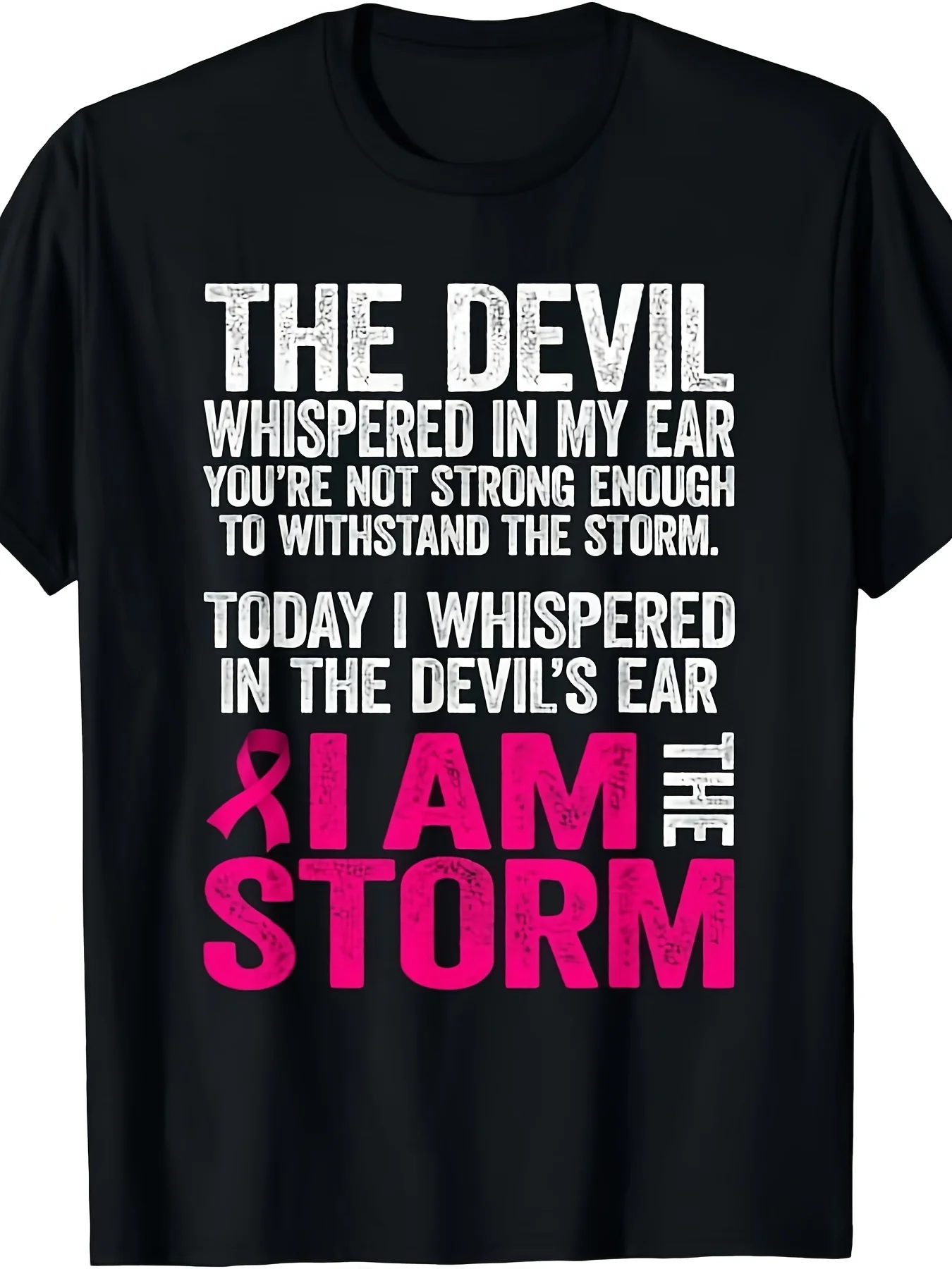 The Devil Whispers in My Ear Breast Cancer Charity T-Shirt Unisex White and Black Two-Tone Plus Size S-1911Xl 2025 Summer Short Sleeve Printed T-Shirt Pure 220g