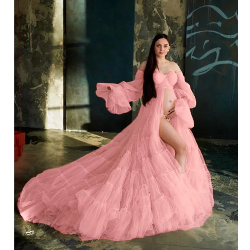 فستان حمل للحمل من التول الأبيض لالتقاط الصور، فستان حمل من التول لاستحمام الطفل فساتين حفلة فيستدوس بارا إمبارازاداس