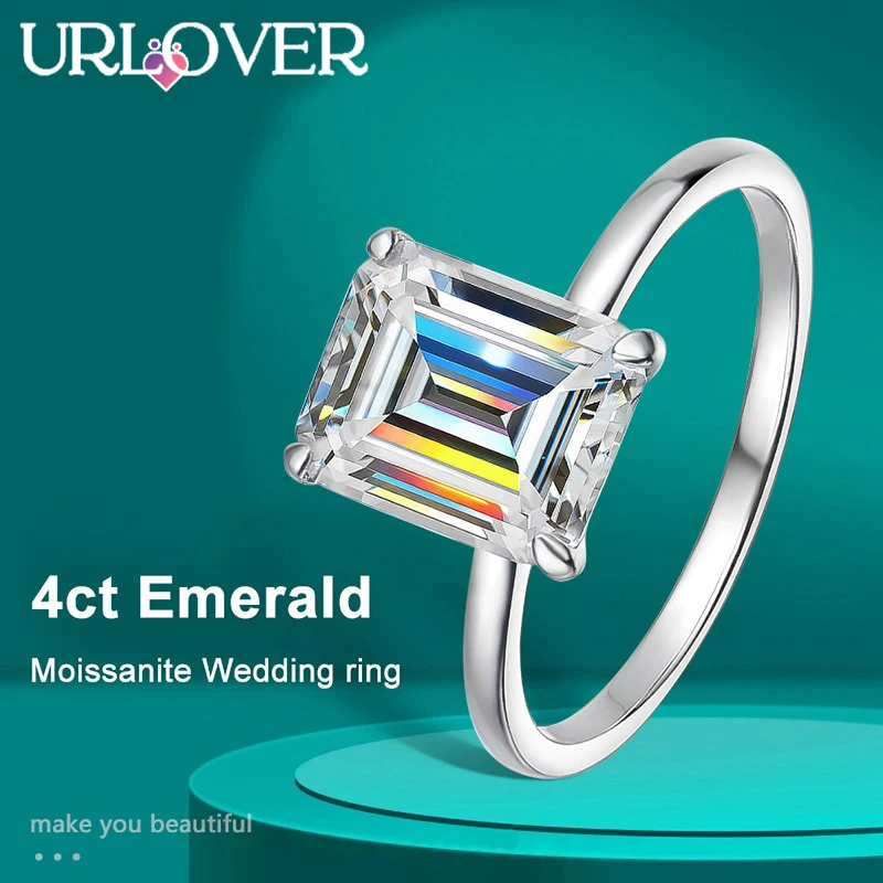 

Кольцо URLOVER 8*10 мм 4ct D VVS1 Муассанит s925 Стерлинговое серебро с покрытием 18k белое золото ювелирные изделия обручальные кольца для женщин