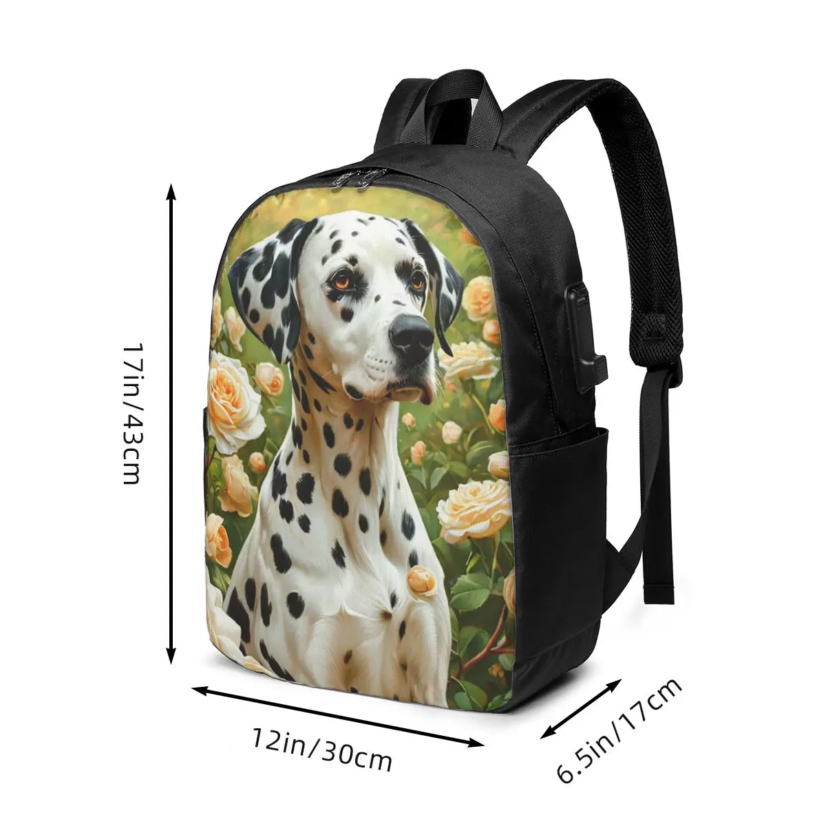 Dalmatian Dog And Flower Background Backpack Travel Notebook Bag Computer College Student School Bag Laptop Shoulder Bags