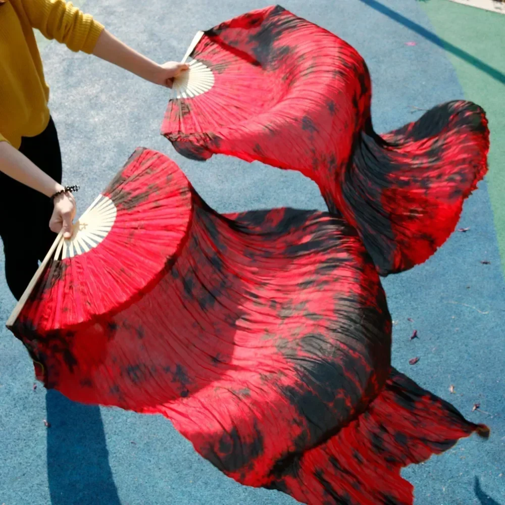 

Высокая продажа, 100% настоящая шелковая вуаль, 1 пара, женская качественная шелковая вуаль ручной работы для танца живота, веер для танца, черный, красный, разные цвета