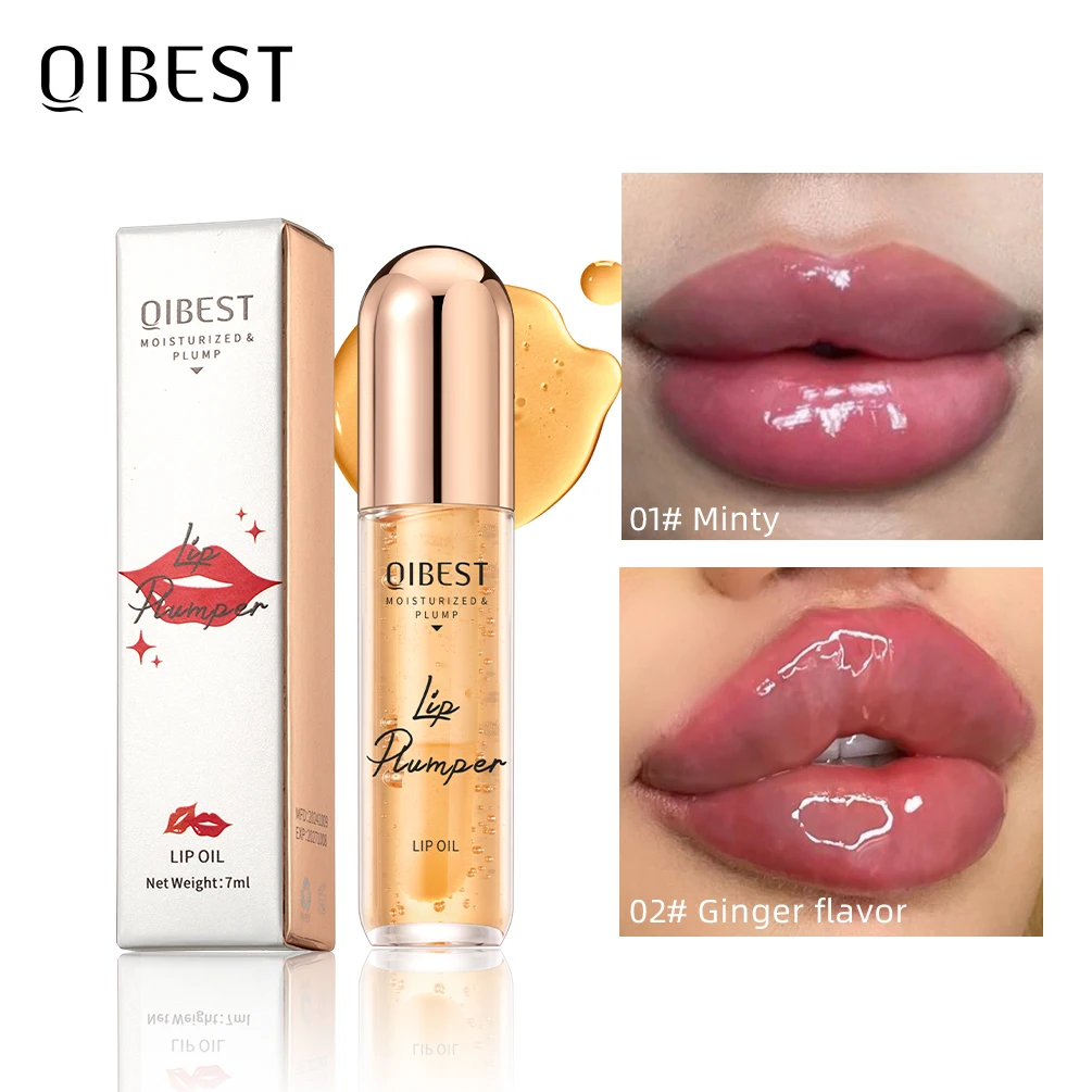 Qibest lábio plumper óleo soro instantâneo de longa duração volumizing reparação de óleo labial linhas finas sexy bálsamo labial maquiagem brilho labial novo