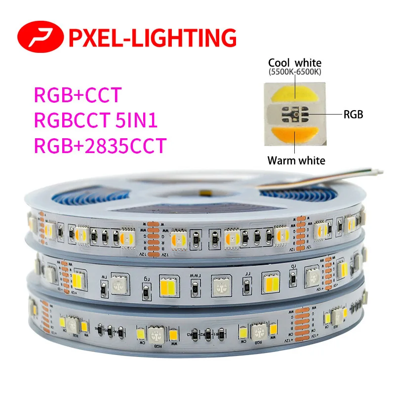 

Светодиодная лента RGB CCT CW WW, 5 в 1, 12 В, 24 В, 5050, 60 светодиодов, 5 м, 2700 светодиодов