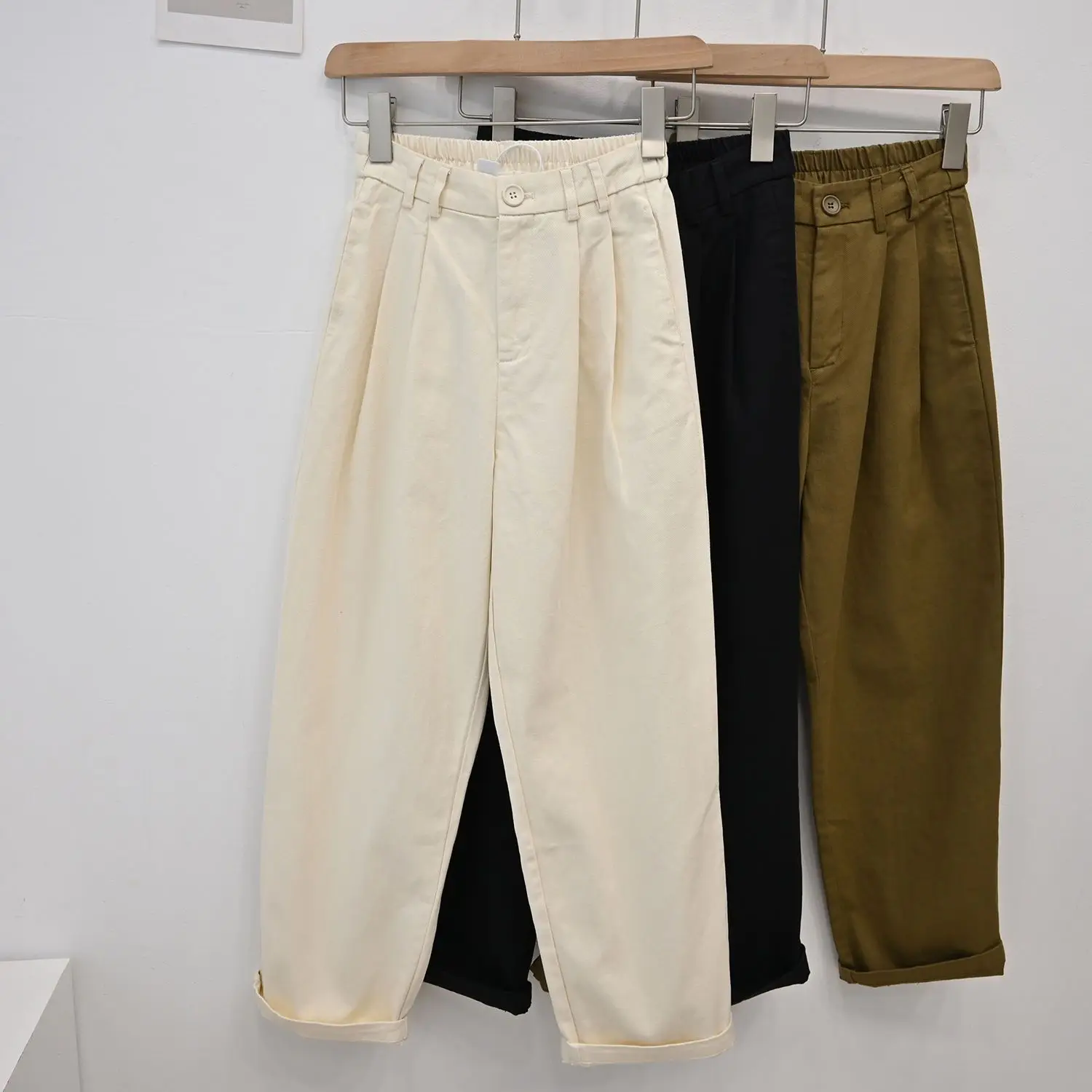 2024 New Spring Solid Color Elastic Waist Loose Appear Thin All-match Multicolor Straight Cylinder Khaki Color Harlan Pants