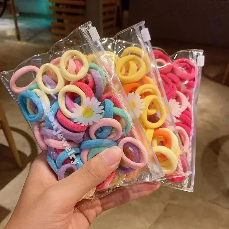 50Pcs/set Korean Hair Rope Candy Color Hair Ring Girls Woman Towel Ring Elastic Rubber Bands