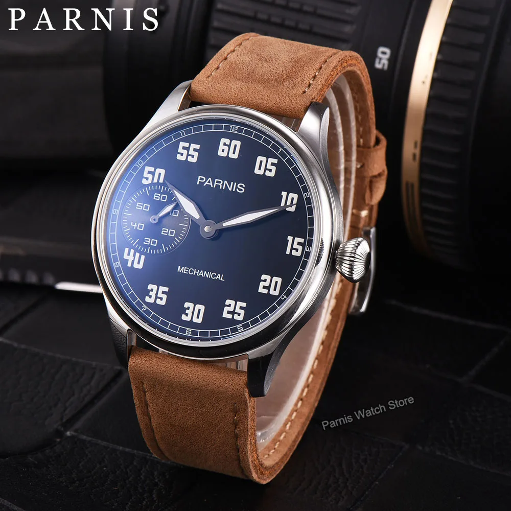 

Parnis Hand Wind Mechanical Casual Watch Men Leather 44mm Parnis Hand Winding Men's Watch 17 Jewels Small Second