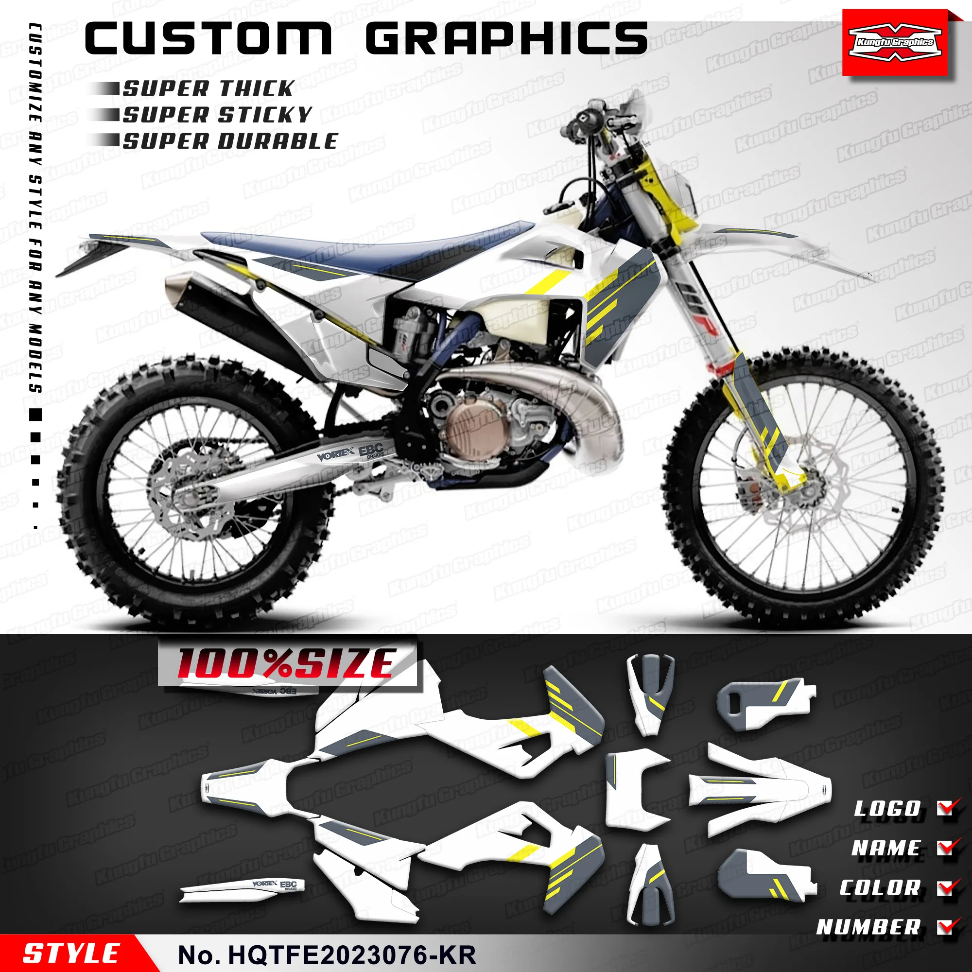 

KUNGFU GRAPHICS Stickers Complete Durable Vinyl for Husqvarna TE FE TC FC TX FX FS 2019-2023, HQTFE2023076-KR