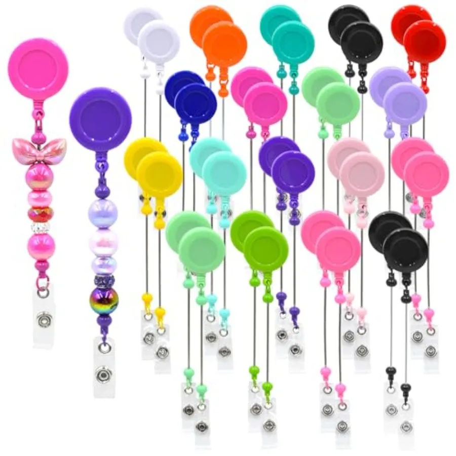 

pcs Colorful Beadable Badge Reels Making Kits - Beaded Blank Bars Bulk - Retractable Badge Reel with Belt Clip for ID Name DIY