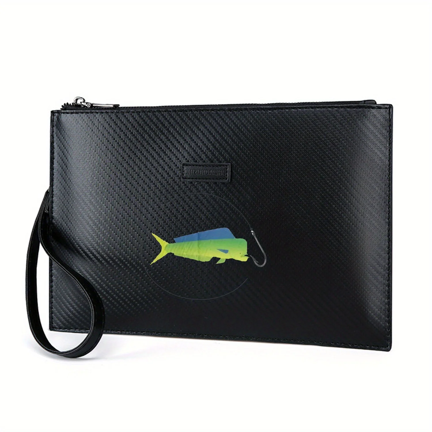 Amo da pesca su sfondo nero Elegante borsa da uomo in PU stampato Alla moda e pratica per il trasporto quotidiano