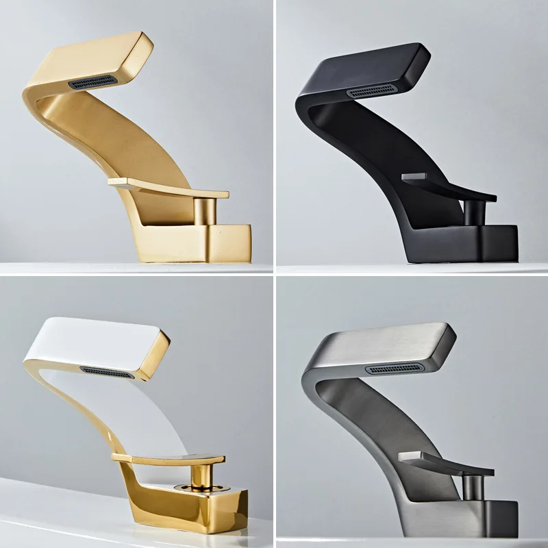 

Waterfall faucet hot and cold all copper light luxury bathroom bathroom bathroom hand wash washbasin basin single hole