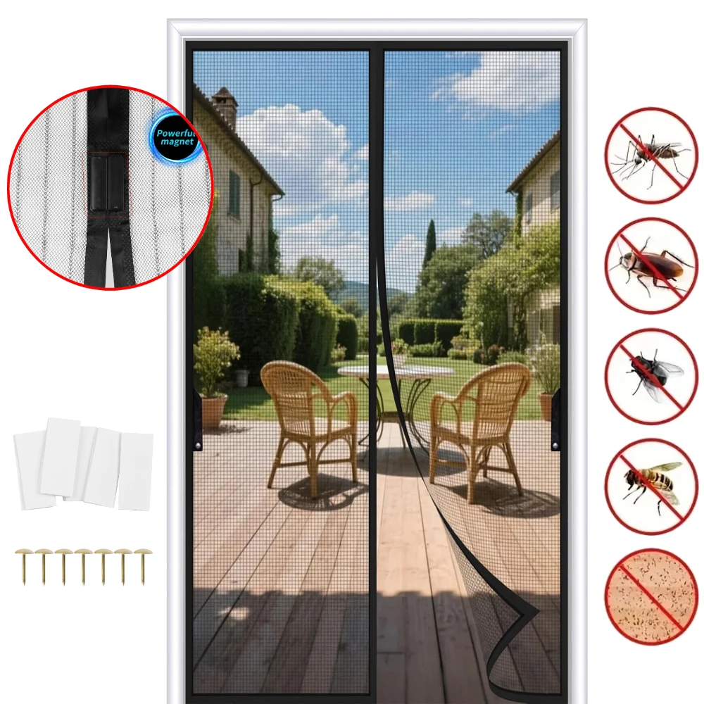 Magnetic Screen Curtains Fit Door Size 205/210CM Mosquito Net Pet & Kid Friendly Auto Closing Anti-Tearing Magnetic Screen Door