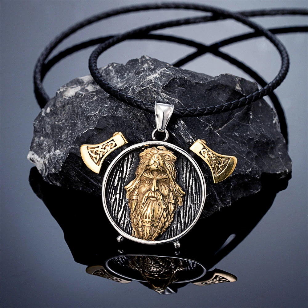 Punk Vikings Odin Warrior Axes Necklace Men Stainless Steel Norse Mythology Coat Berserker Wolf Head Pendant Amulet Male Jewelry