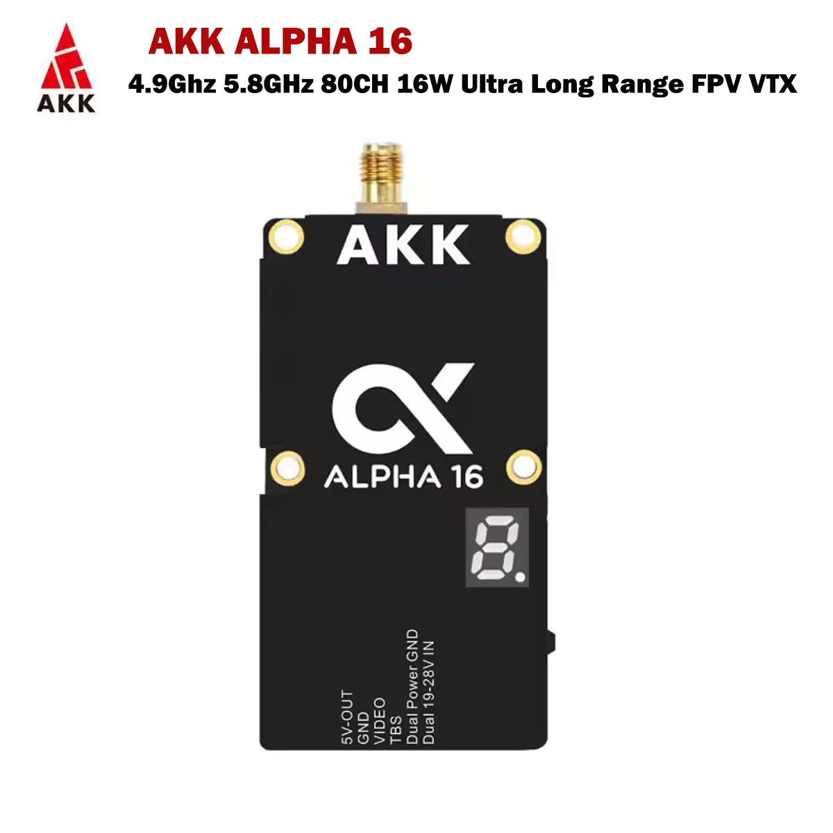 AKK ALPHA 16 16W/8W/5W/3W/1W/25mW 4.9G-6GHz Ultra Wide Band 96CH FPV VTX Long Range Smart Audio