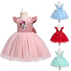 Mickey Minnie Mouse Summer Girls Lace Dresses Tulle Tutu Princess Dresses Wedding Gown Party Wear Clothes Sleeveless