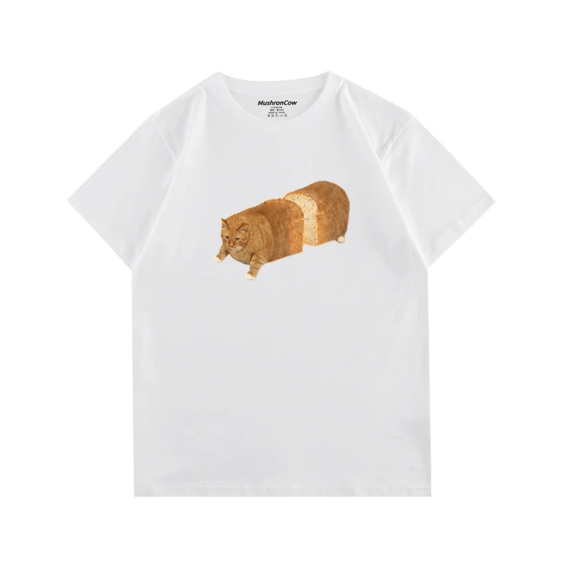 

Men's T-shirt Cotton big orange cat bread graphic print short-sleeved T-shirt Harajuku y2k casual O-neck short-sleeved unisex