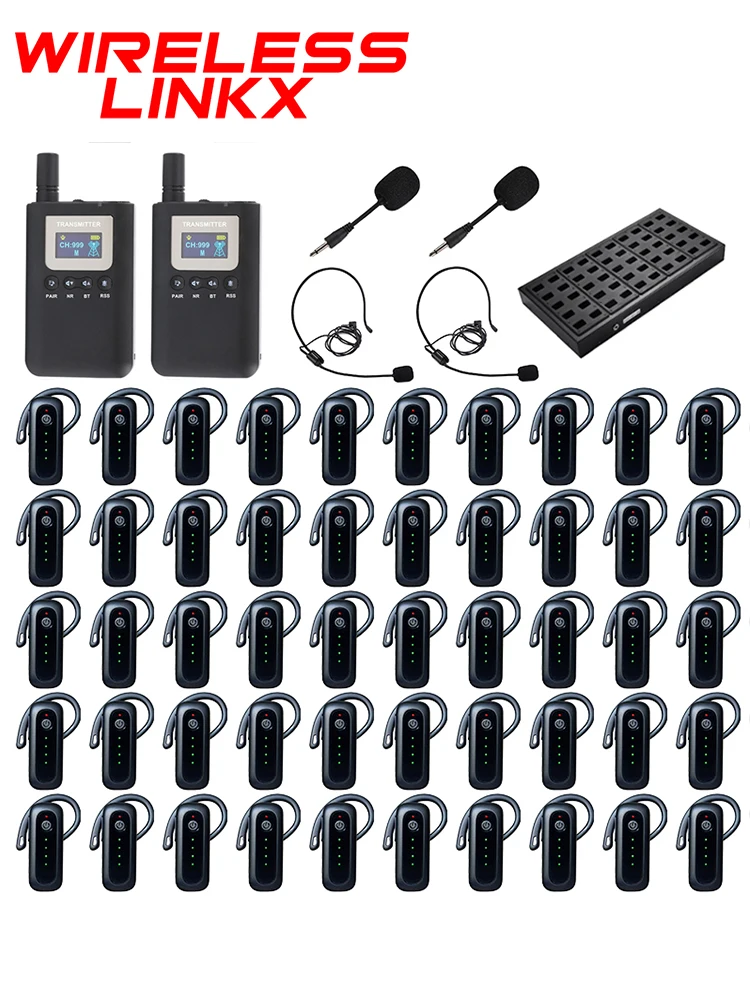Profesjonalny bezprzewodowy system audio guide 2.4G Whisper Tour Guide z wyświetlaczem do tłumaczeń symultanicznych dla agencji podróży — 2