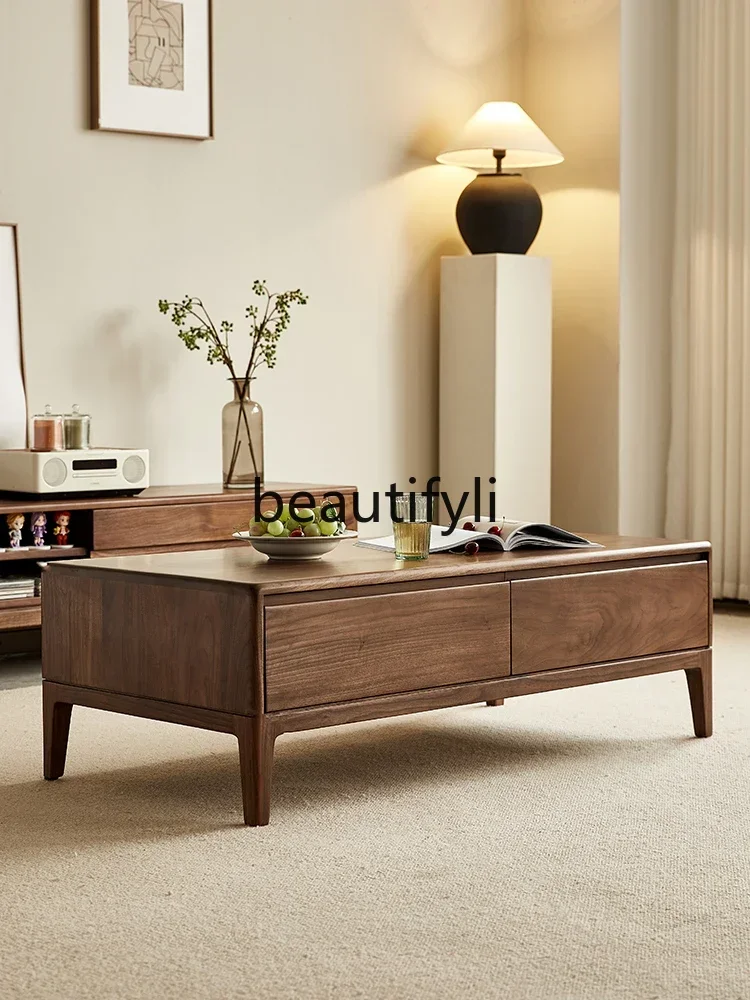 

Cy56 North American black walnut coffee table Nordic all solid wood tea table living room log coffee table