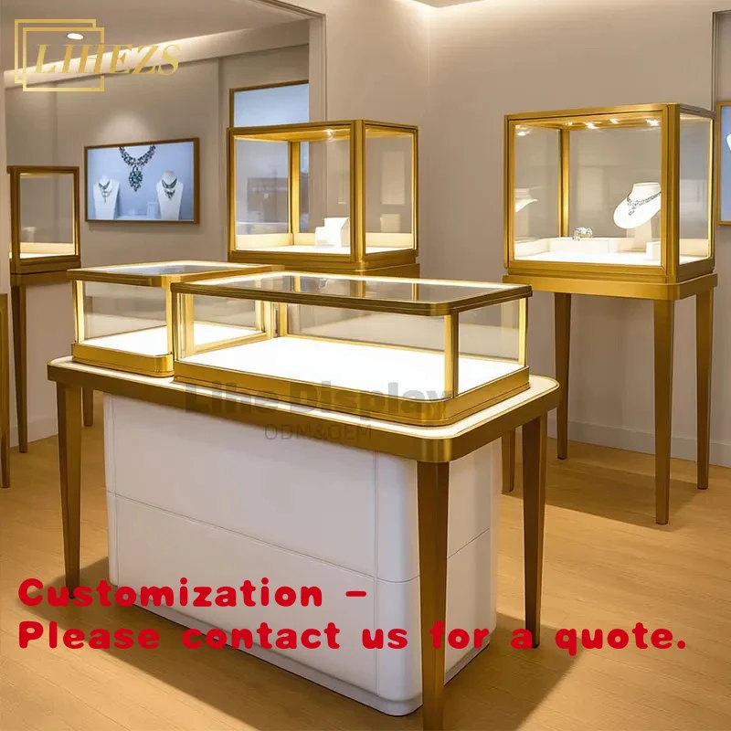

custom.Luxury MDF LED Light Glass Counter Jewelry Showcase Jewelry Shop Display Furniture Cabinet
