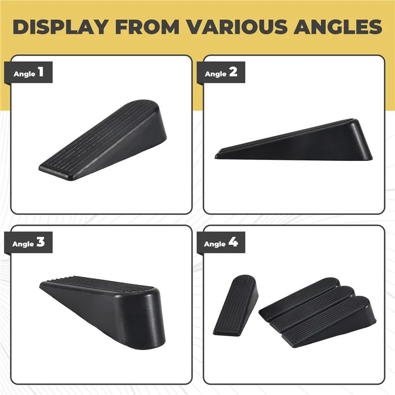 4 Pack Door Stop Wedges, Rubber Non-Scratching Door Stoppers For Home And Office (Black)-AB09
