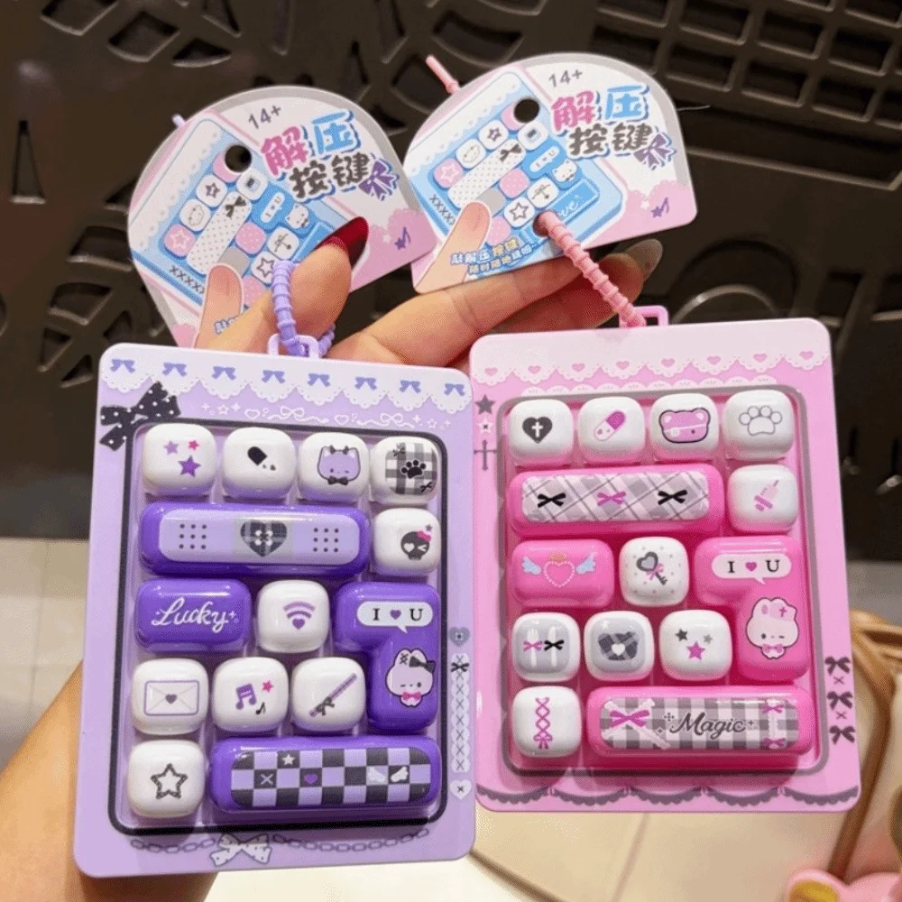 Cartoon 14 Keys Keyboard Keychain Pressable Keys Clicker Sound Keyboard Clicker Keychain Creative Relaxed Sensory Clicker