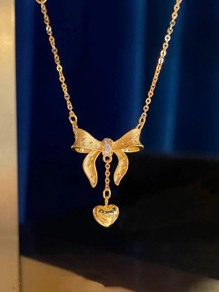 

Женское ожерелье из стерлингового серебра 925 пробы с бантом и подвеской в виде сердца, французские украшения для женщин, повседневная одежда, подарки для праздничной вечеринки