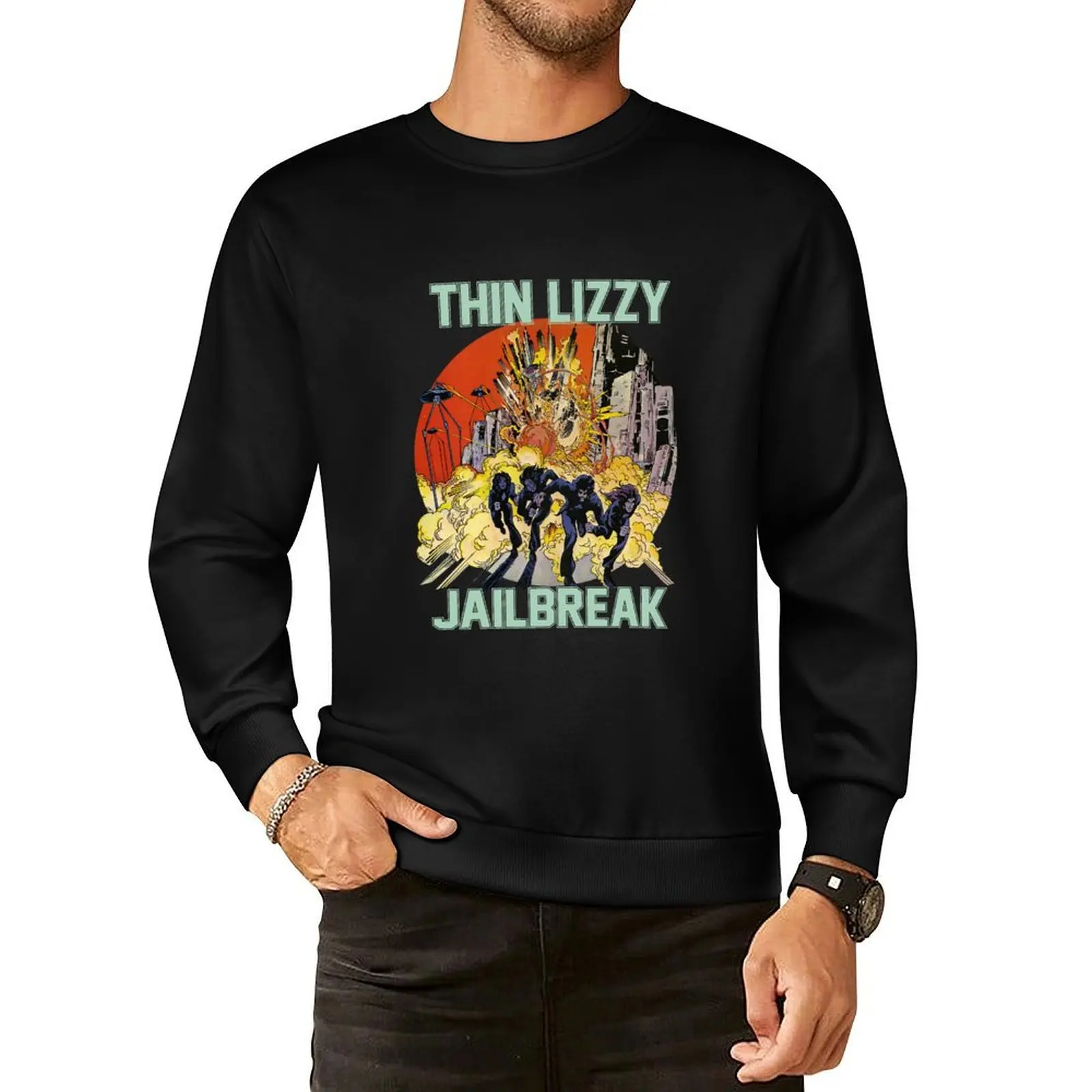 

Thin Lizzy Jailbreak Explosion Vintage Black Print T Shirt Pullover Hoodie korean clothes men clothing men's sweatshirt