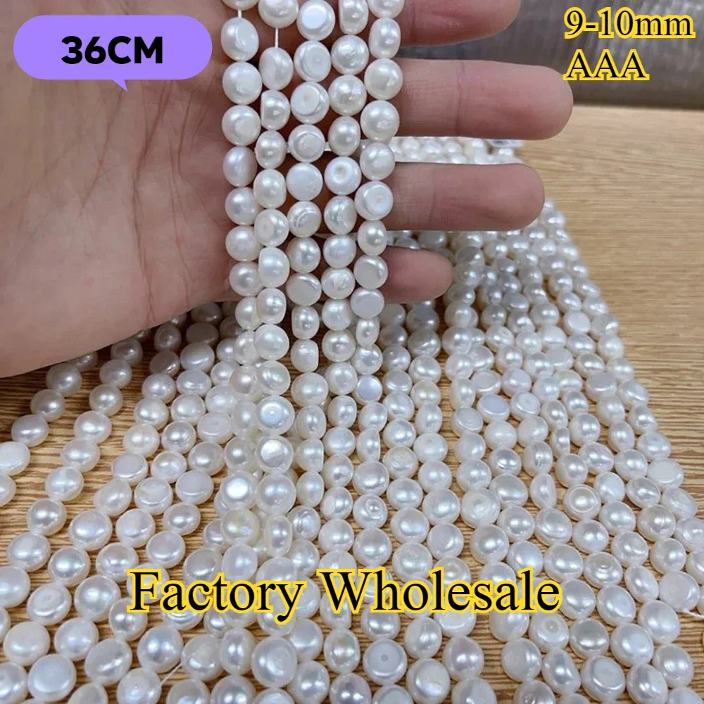 9-10mm AAA Hot Sale Stunning Flat Button Bead Factory Wholesale Natural Freshwater Pearl Jewelry Make DIY Necklace Bracelet Gift
