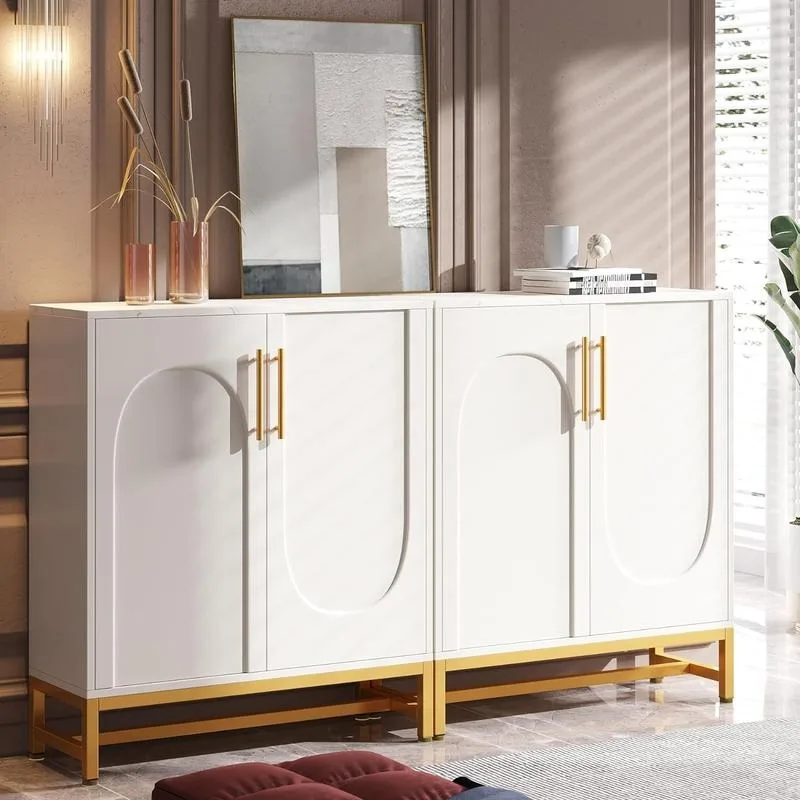 Tribesigns 4 Doors Storage Cabinet with Adjustable Shelves and Gold Metal Frame for Living Room Kitchen Dining Room