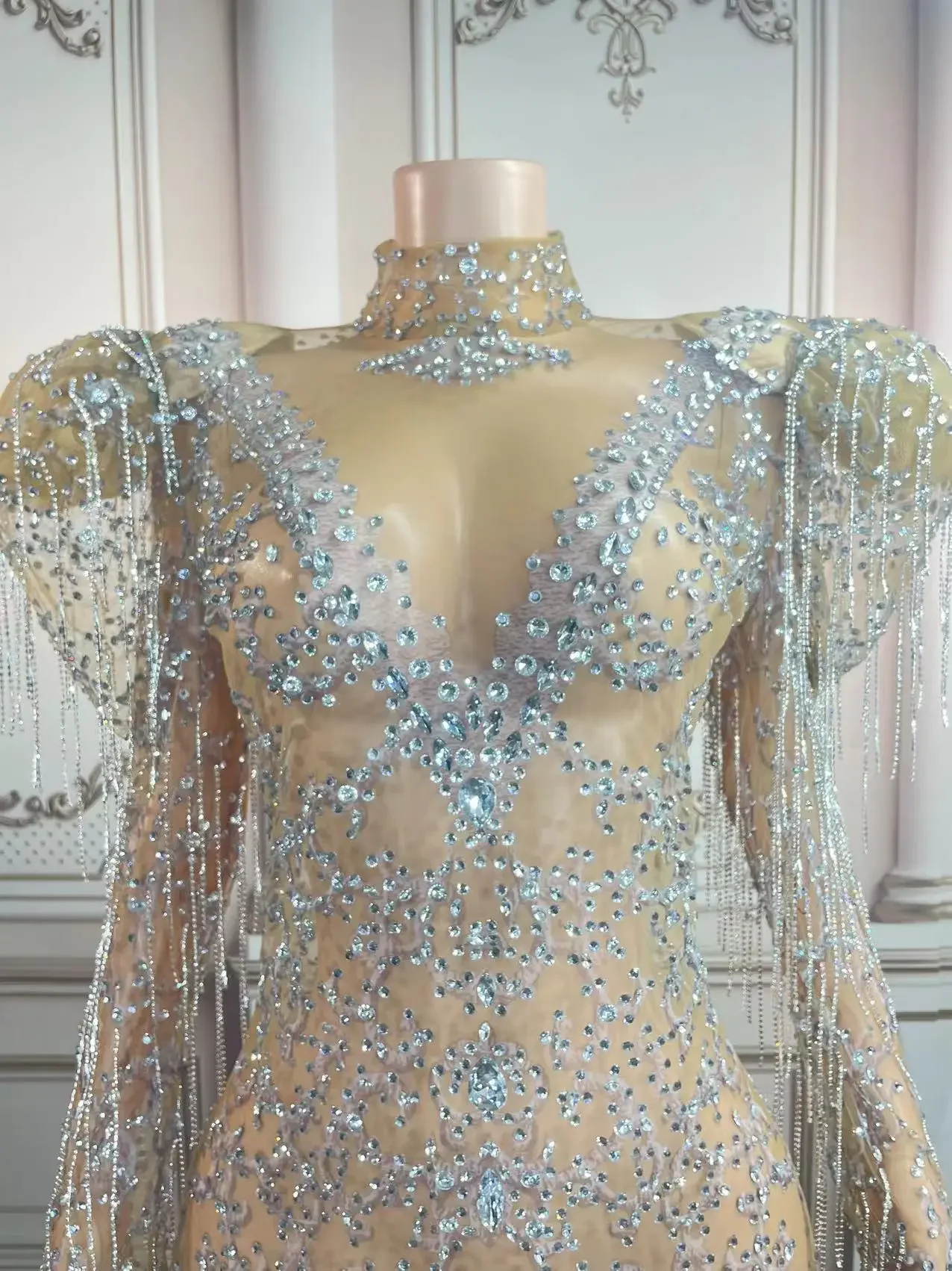 

Women's Sexy Rhinestone Skirt Costume with Big Sleeves for Club Stage Performance Birthday Celebration Dance Prom Host Outfit