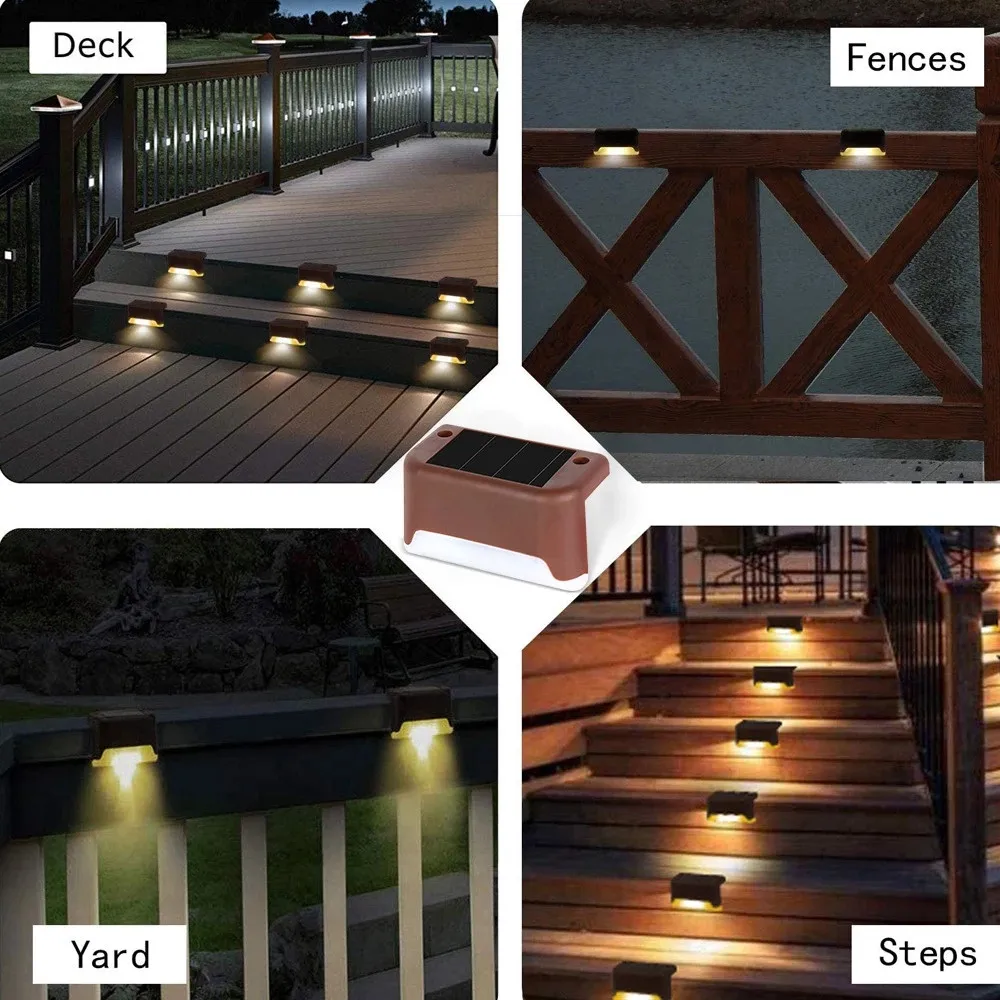 Outdoor Stair Solar Light Waterproof Garden Step Lamp Fence Pathway Yard Patio Garden Decor Lawn LED Lighting 16PCS Warm Light