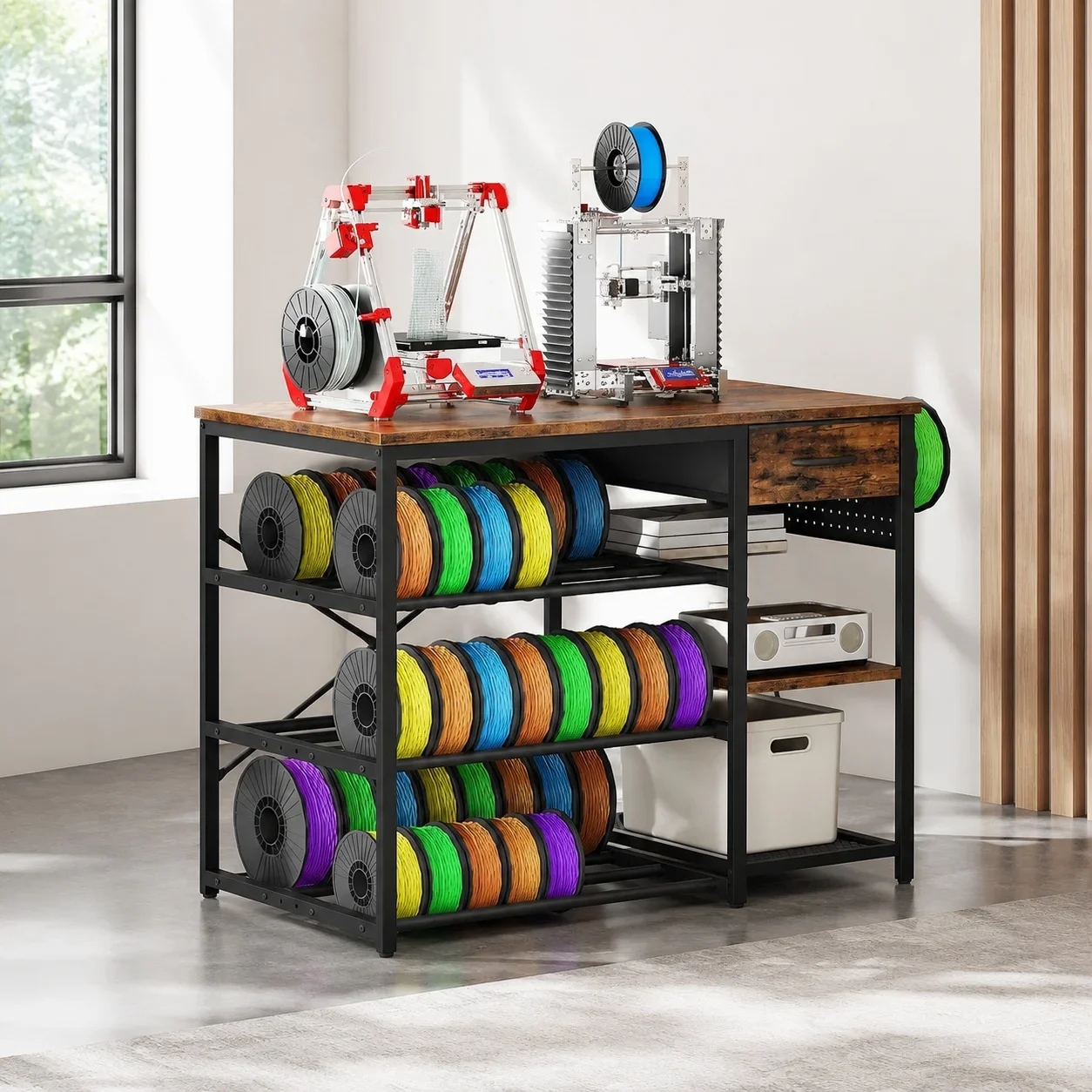 USA Stock 4-Tier 3D Printer Stand with Filament Storage Drawer