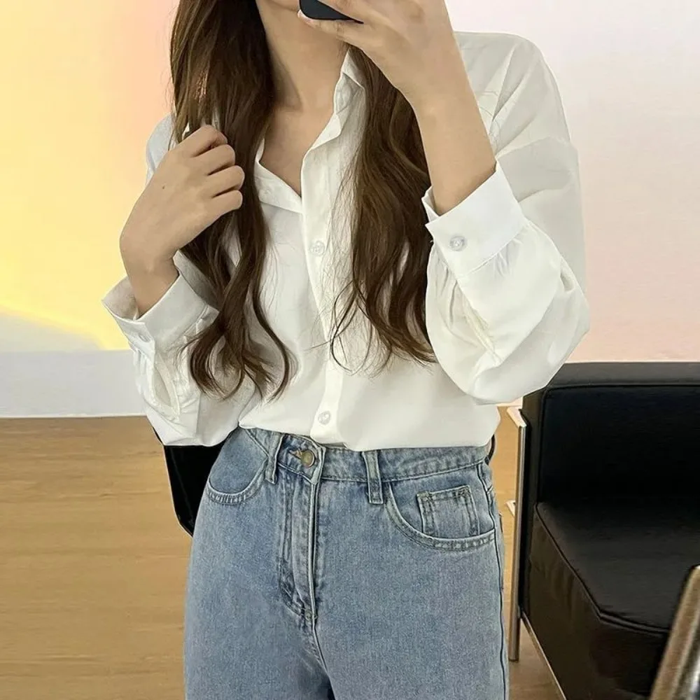 Elegante Blouses Vrouwen Shirt Lente Zomer 2024 Vrouwen Lantaarn Mouw Wit Shirt Mid-Length Shirt Jas Mode Vrouwen Kleding