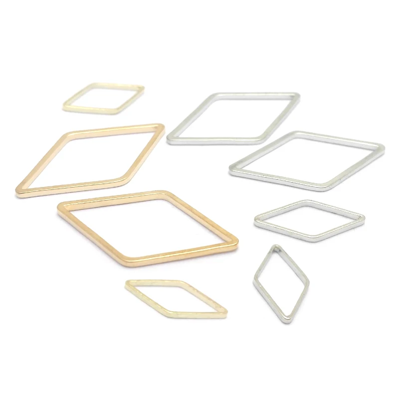 50PCS 7x14MM 14x23MM Height 1MM Gold Color Brass Rhombus Shape Closed Rings Diy Jewelry Findings Accessories wholesale