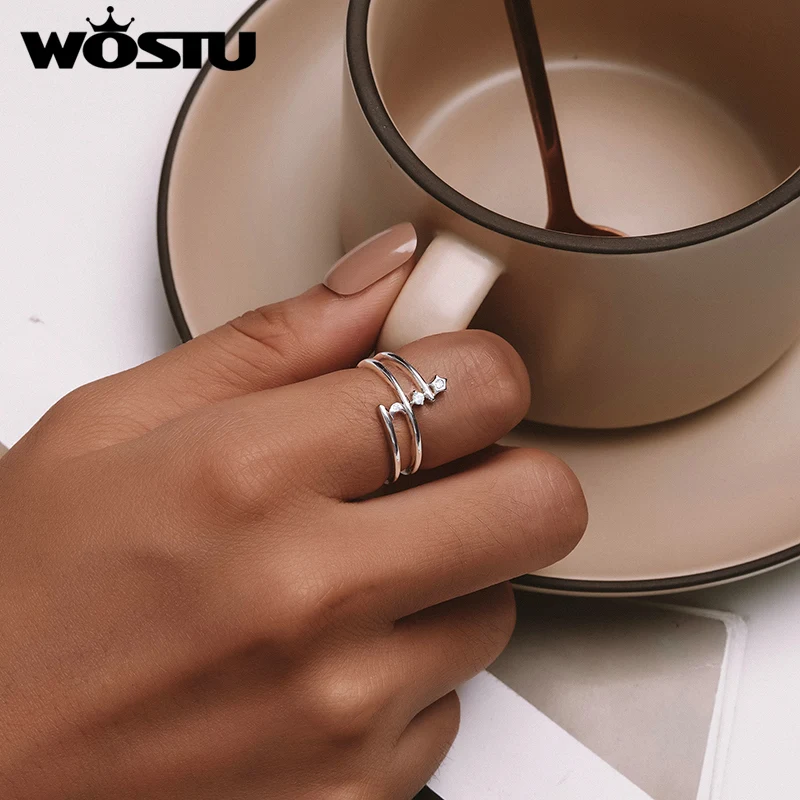 WOSTU Real 925 Sterling Multi-layered Star Moon Band Rings Women Party S925 Shiny CZ Stackable Ring Fine Jewelry Gift Wholesale