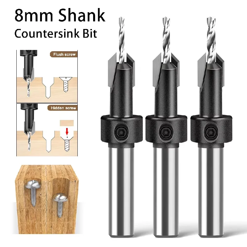 8mm Shank Woodworking Countersink Drill Bit Taper Hole Alloy Head Step Drill For Wood Screw Installation Self Tapping Drilling