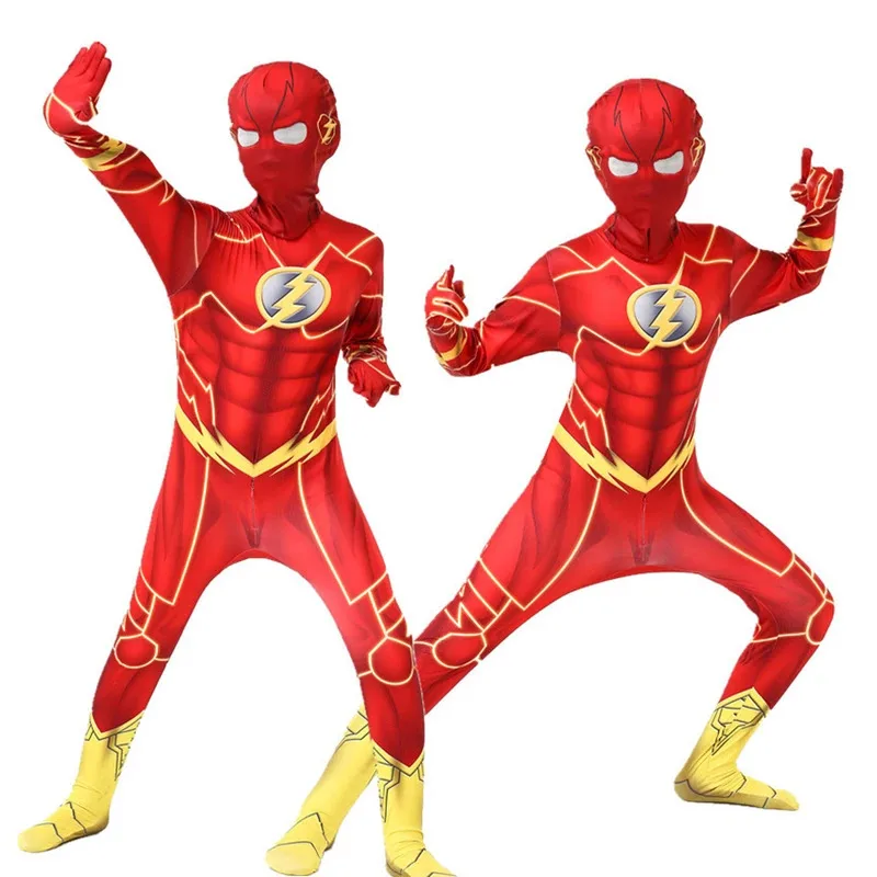 

Superhero Flash Jumpsuits Cosplay Anime Halloween Costume for Kid Zentai Masquerade Alien Mask Party Festival Dress Movie Boy