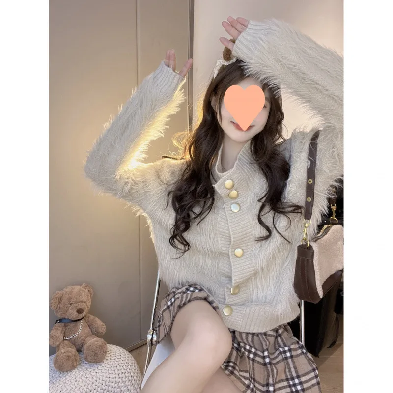 Imitation Mink High Neck Sweater Cardigan For Women's Autumn And Winter High-End Temperament, Loose Fur Knitted Jacket