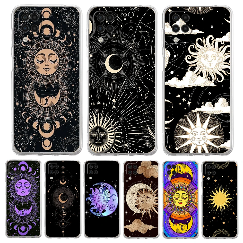 

Funny Sun Moon Face Phone Case for Samsung Galaxy A13 A22 A32 A52 A53 A72 A51 A71 A11 A31 A41 A01 A21S 5G Transparent Shell Bags